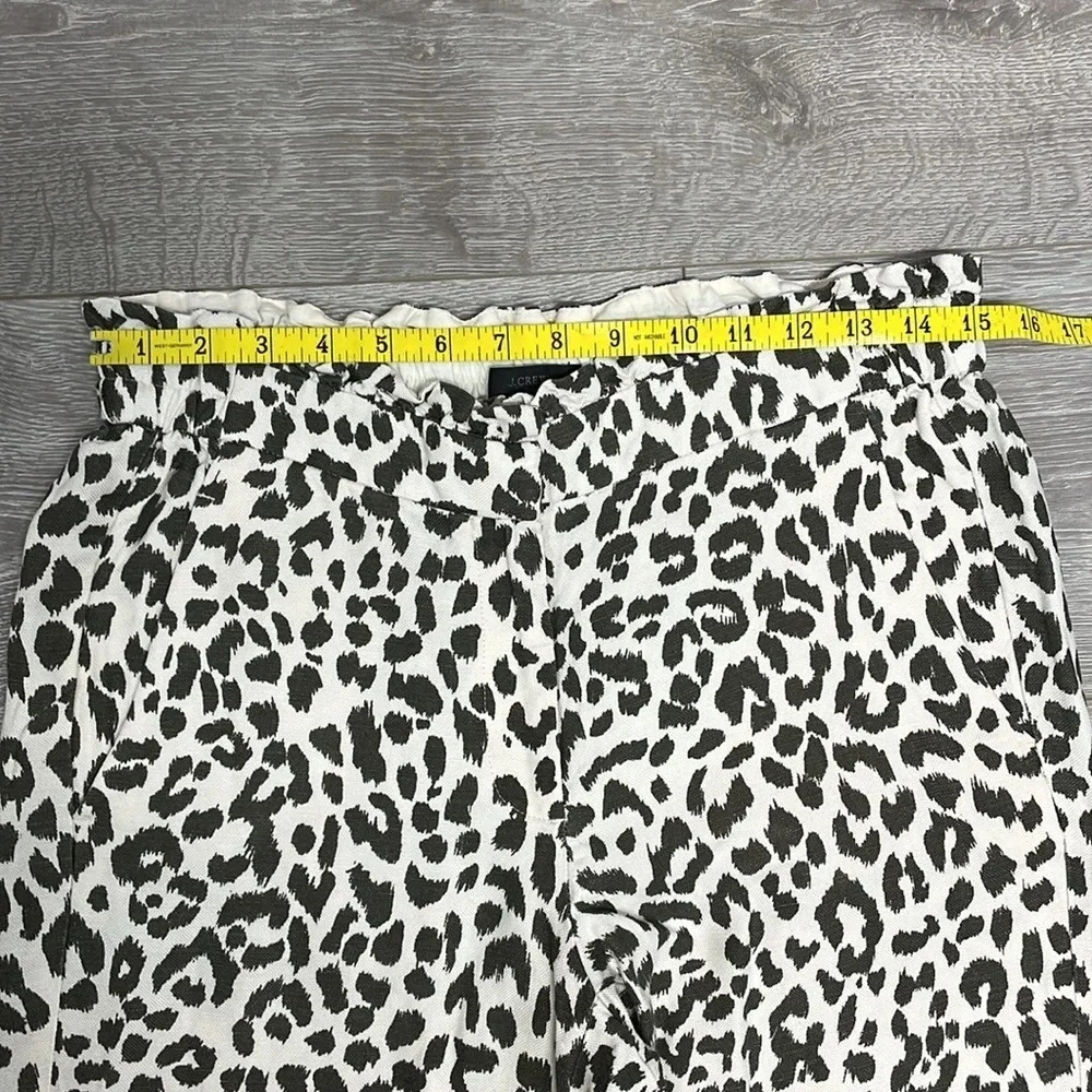 J. Crew Ruffle Waist Linen Blend Leopard Pants 6